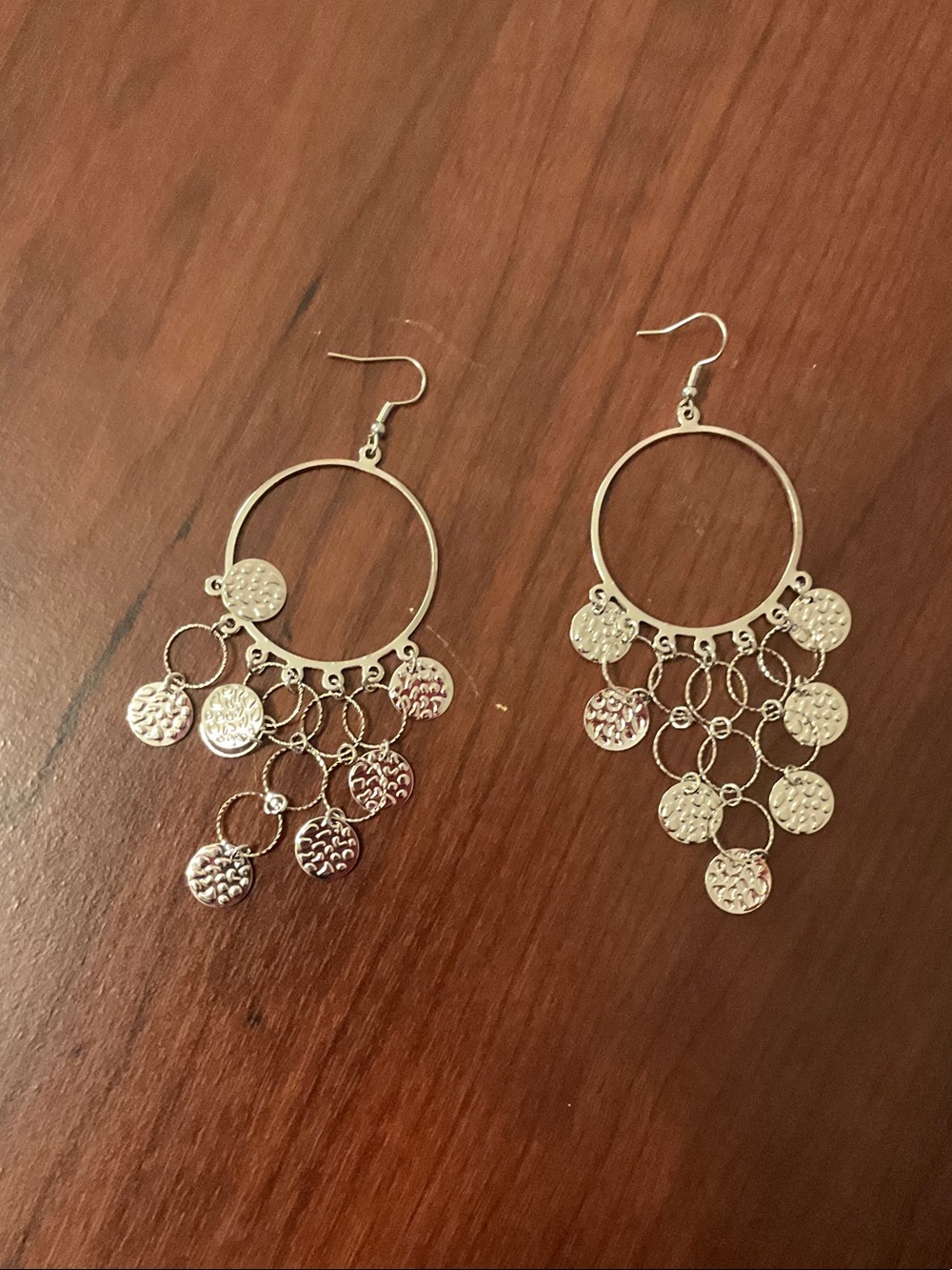 Silver Dangle Coin Hoop Earrings - Women Jewelry
